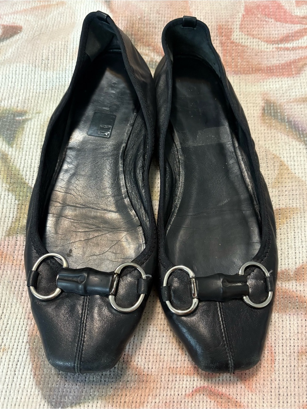 Vintage Gucci Black Leather Horsebit Ballet Flats